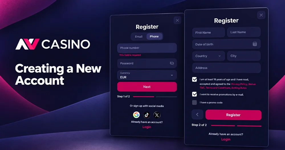 NV Casino new account registration form