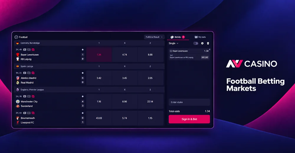 NV Casino football betting markets and match odds